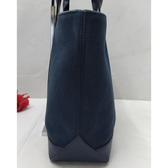 Michael Kors Navy Blue Canvas Leather Trim Double Handle Tote Shoulder Bag - Picture 6 of 16